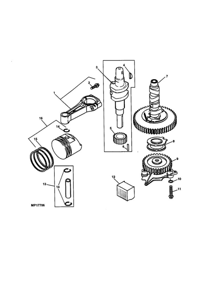 Crankshaft And Piston Diagram and Parts List for 351700-1114  Briggs and Stratton Engine